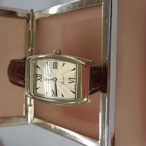 Vicence 14 K Gold Quartz Watch Leather Strap